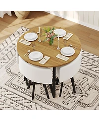 Streamdale Furniture 5-Piece Round Dining Table Set with Pu Leather Chairs