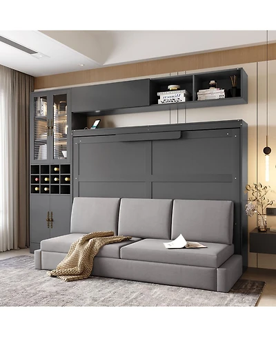 Streamdale Furniture Full Size Murphy Bed Wall Bed with Sofa Shelves Usb