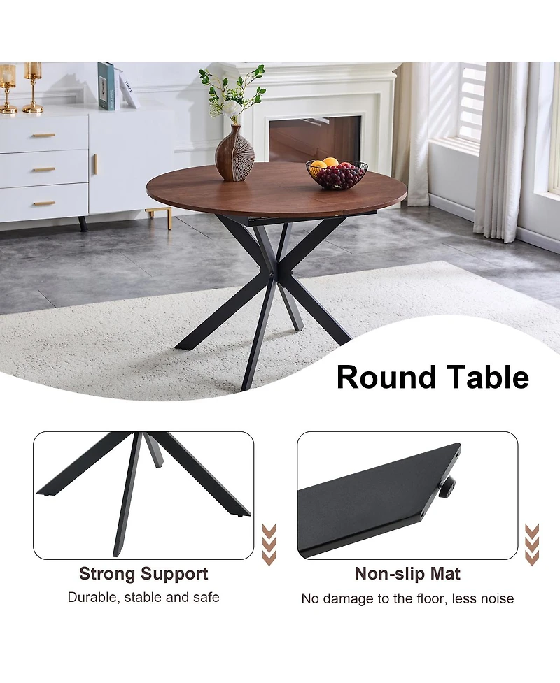 Streamdale Furniture Extendable Round Dining Table (43''-54'') with Sturdy Metal Legs