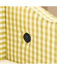 Streamdale Furniture Cozy Gingham Twin Daybed with Trundle Usb Port and Wave-Shaped Backrest
