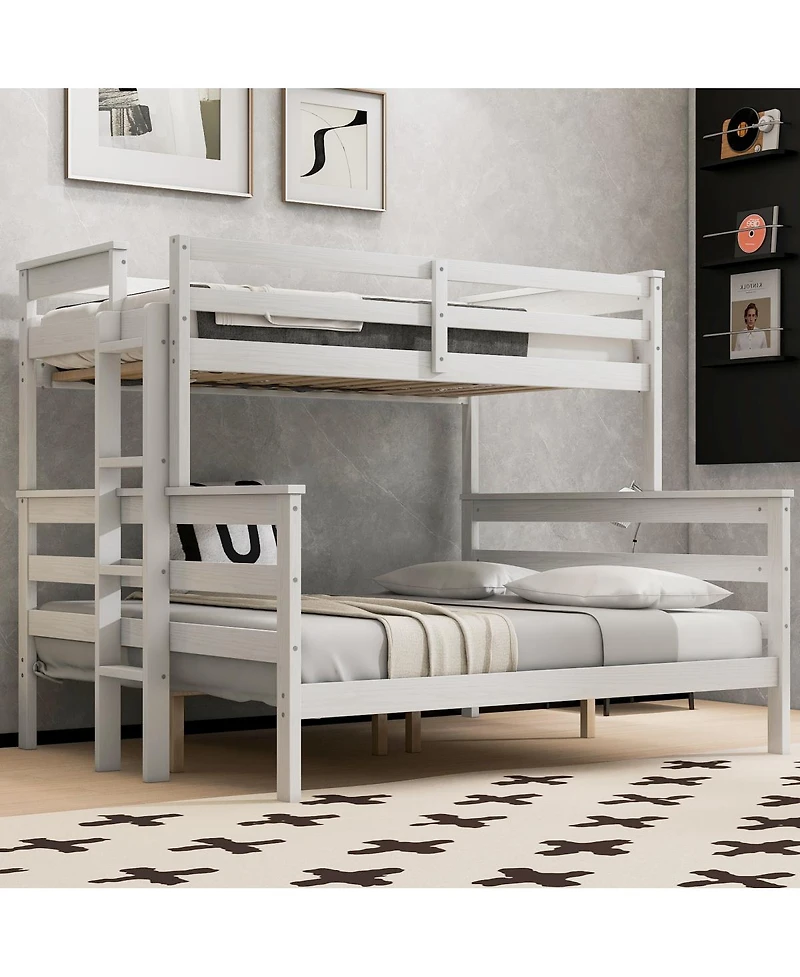 Streamdale Furniture Wood Twin Xl over Queen Bunk Bed with Ladder