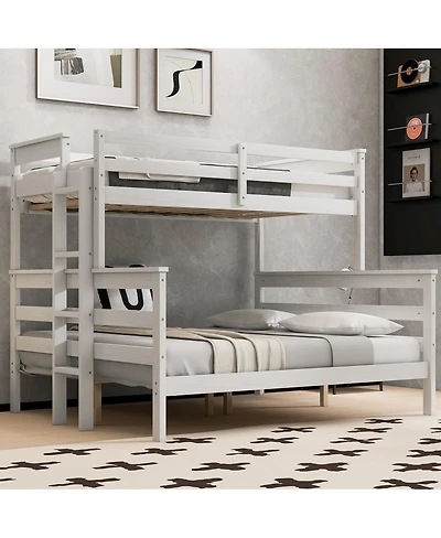 Streamdale Furniture Wood Twin Xl over Queen Bunk Bed with Ladder