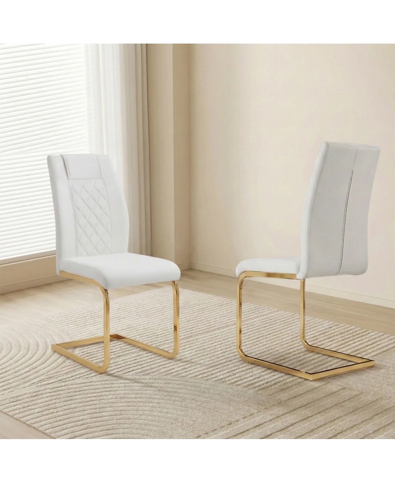 Streamdale Furniture Set of 4 High-Back Pu Leather Dining Chairs with Gold Legs