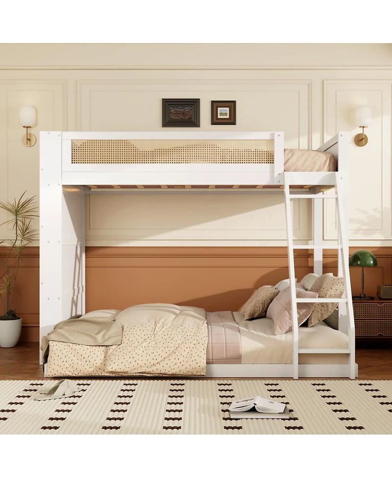 Streamdale Furniture Twin over Full Bunk Bed with Shelf and Led