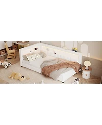 Streamdale Furniture Upholstered Twin Xl Size Platform Bed with Usb Ports and Led Belt Cream