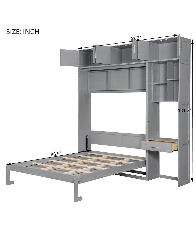 Streamdale Furniture Murphy Bed with Desk Storage Shelves and Top Cabinet