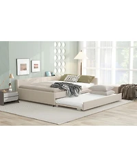 Streamdale Furniture Queen Size Upholstered Platform Bed with Usb and Twin Size Trundle