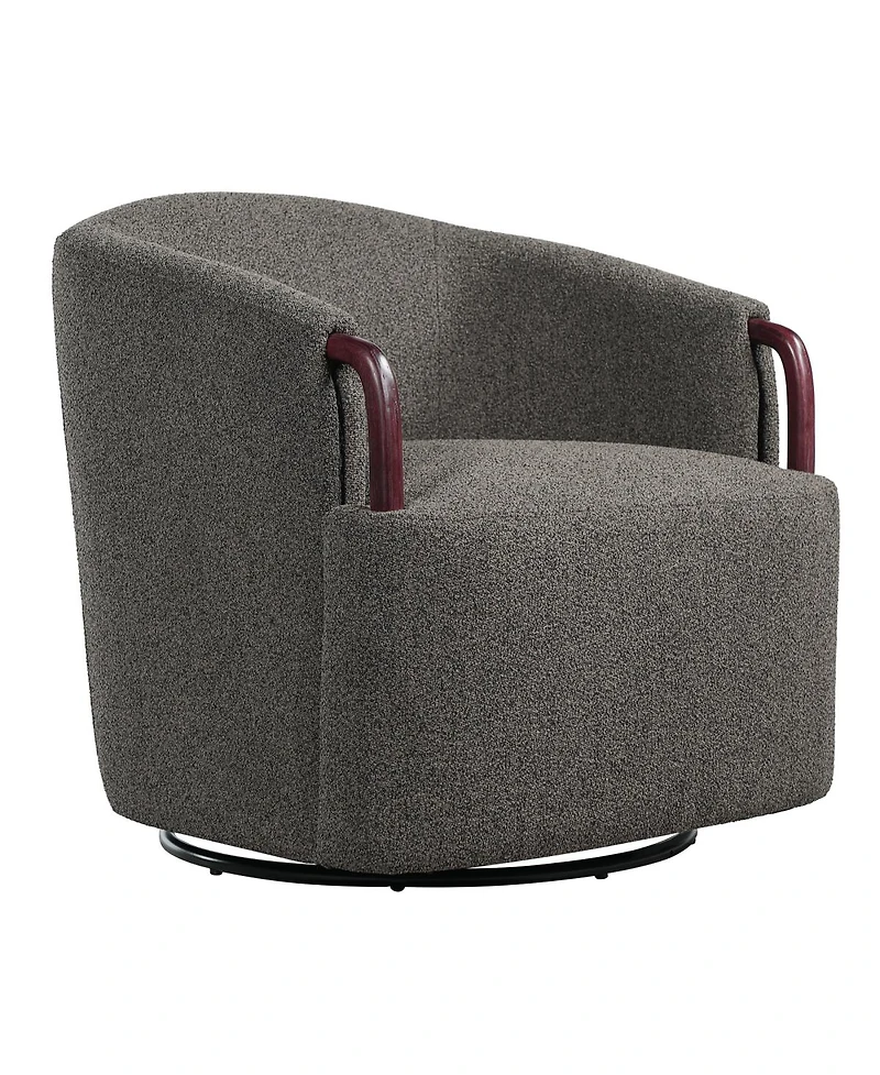 Streamdale Furniture30'' Modern Boucle Swivel Barrel Chair with Solid Wood Accents