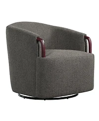 Streamdale Furniture30'' Modern Boucle Swivel Barrel Chair with Solid Wood Accents