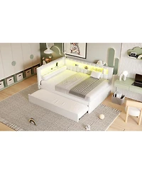 Streamdale Furniture Full Size Upholstered Platform Bed with Led Usb Ports and Trundle