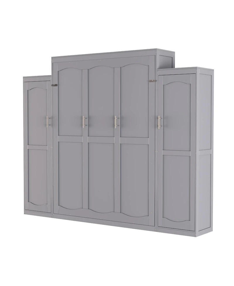 Streamdale Furniture Queen Size Murphy Bed with Wardrobes and Storage Shelves