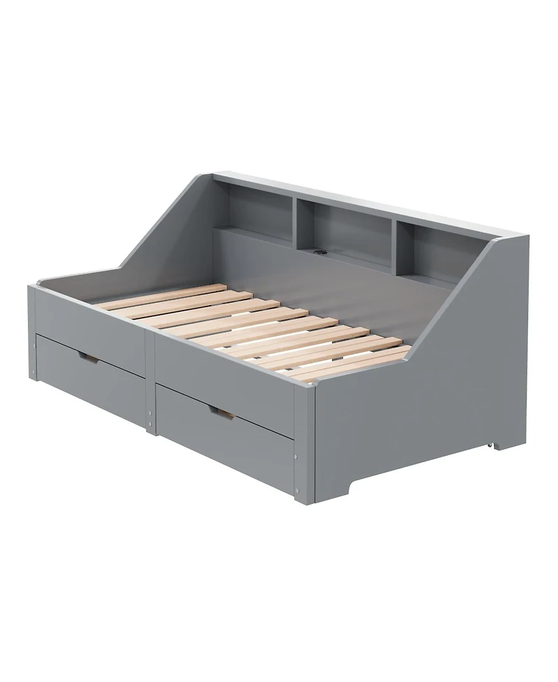 Streamdale Furniture to King Daybed Frame with Storage Drawers and Charging Station