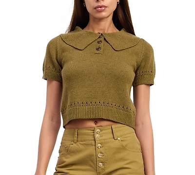 En Saison Women's Elin Short-Sleeve Polo Sweater
