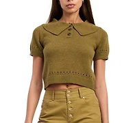 En Saison Women's Elin Short-Sleeve Polo Sweater