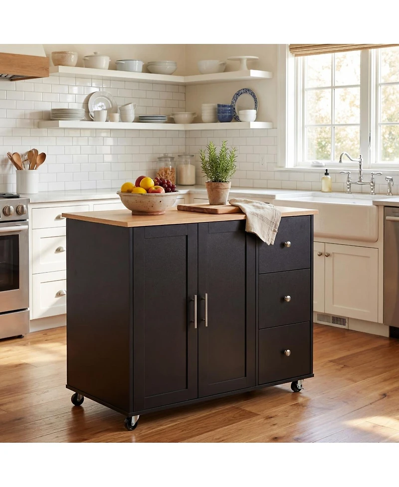 Streamdale Furniture Mobile Kitchen Island with Storage 3 Drawers and Adjustable Shelf
