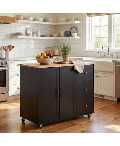 Streamdale Furniture Mobile Kitchen Island with Storage 3 Drawers and Adjustable Shelf