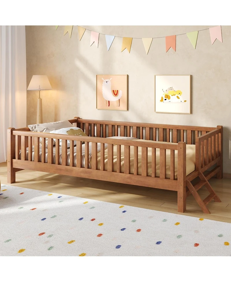 Streamdale Furniture Wood Platform Bed with Guardrail