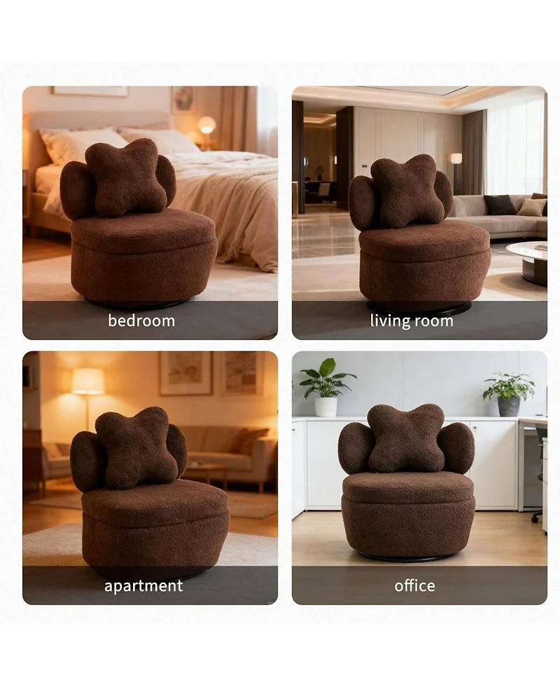 gaomon 360degree(s) Swivel Accent Chair with Storage,Comfy Armchair Teddy Velvet Upholstered Cushion for Makeup, Bedroom, Apartment, Living