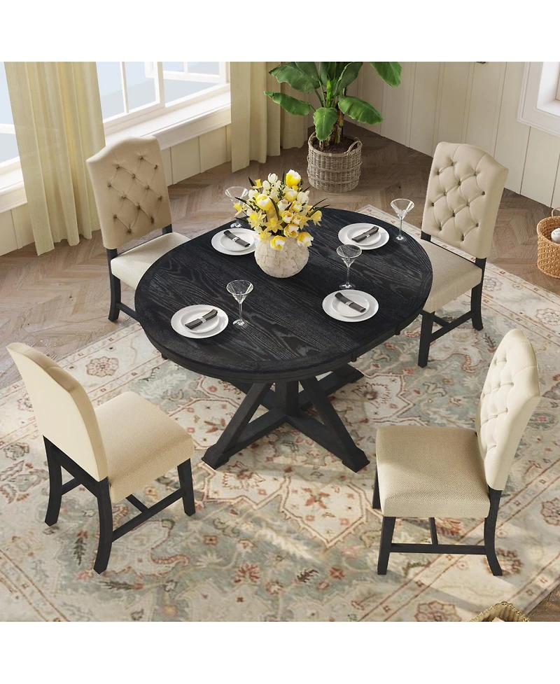 Streamdale Furniture Retro Extendable Dining Table Set with 4 Upholstered Chairs