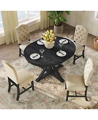 Streamdale Furniture Retro Extendable Dining Table Set with 4 Upholstered Chairs