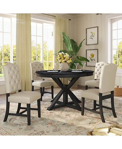 Streamdale Furniture Retro Extendable Dining Table Set with 4 Upholstered Chairs