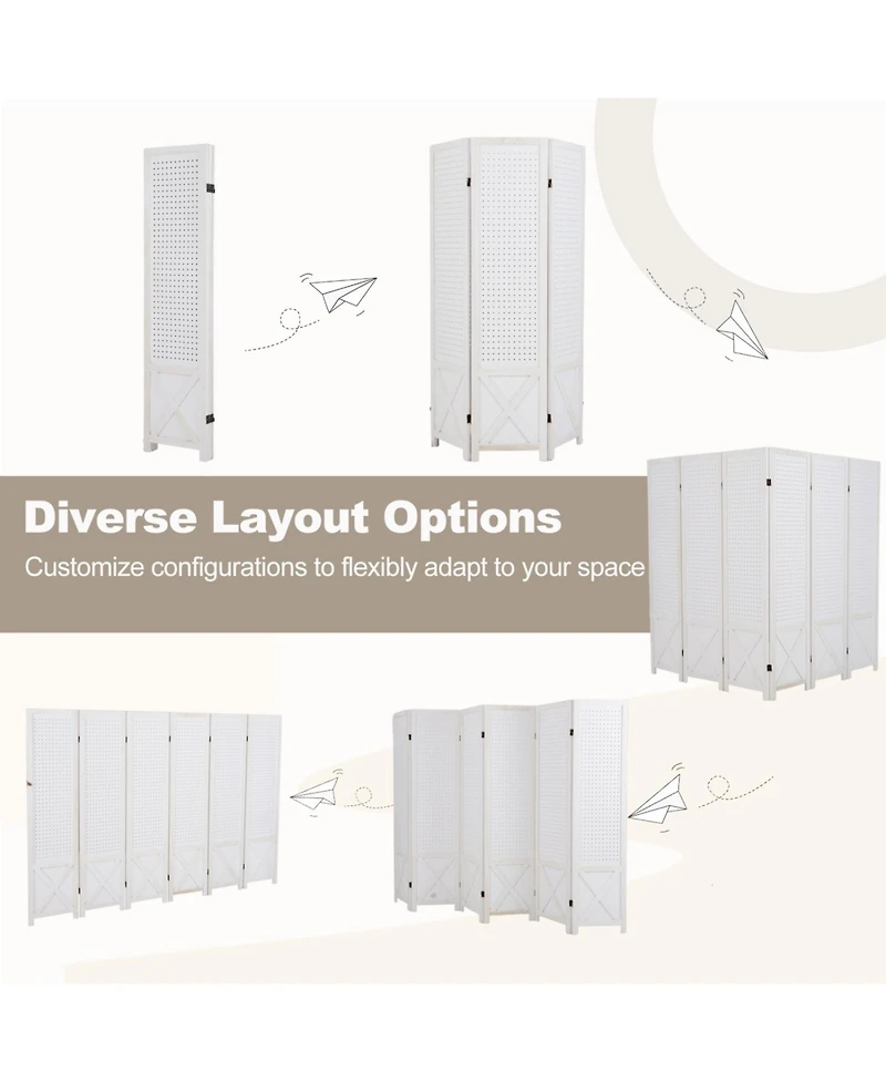 Slickblue 67" Foldable Pegboard Room Divider with 6 Panels