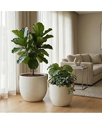 Streamdale Furniture Set of 2 Round Concrete Planter Pots 15'' and 18''