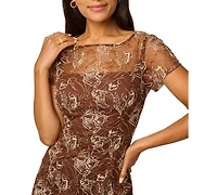 Adrianna Papell Women's Embroidered Mermaid Boat Neck Midi Dress