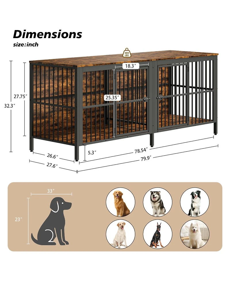 Streamdale Furniture 80'' Heavy-Duty 2-Door Dog Crate End Table and Tv Stand