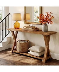 Tribesigns 63'' Solid Wood Console Table, 2-Tier Narrow Entryway Table with Storage, Farmhouse Sofa Console Behind Couch