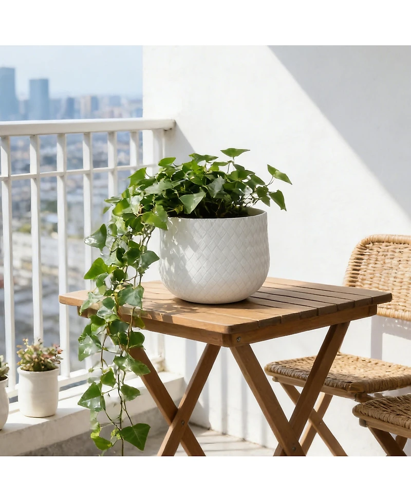 Streamdale Furniture Set of 3 Round Magnesium Oxide Planters with Weaving Pattern