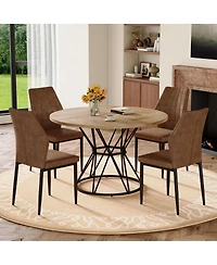 Streamdale Furniture 47.3 inch Round Wood Dining Table and 4 Fabric Chairs Set