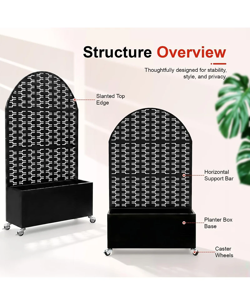 Streamdale Furniture Arched Metal Privacy Screen with Planter Box 70.87'' Tall
