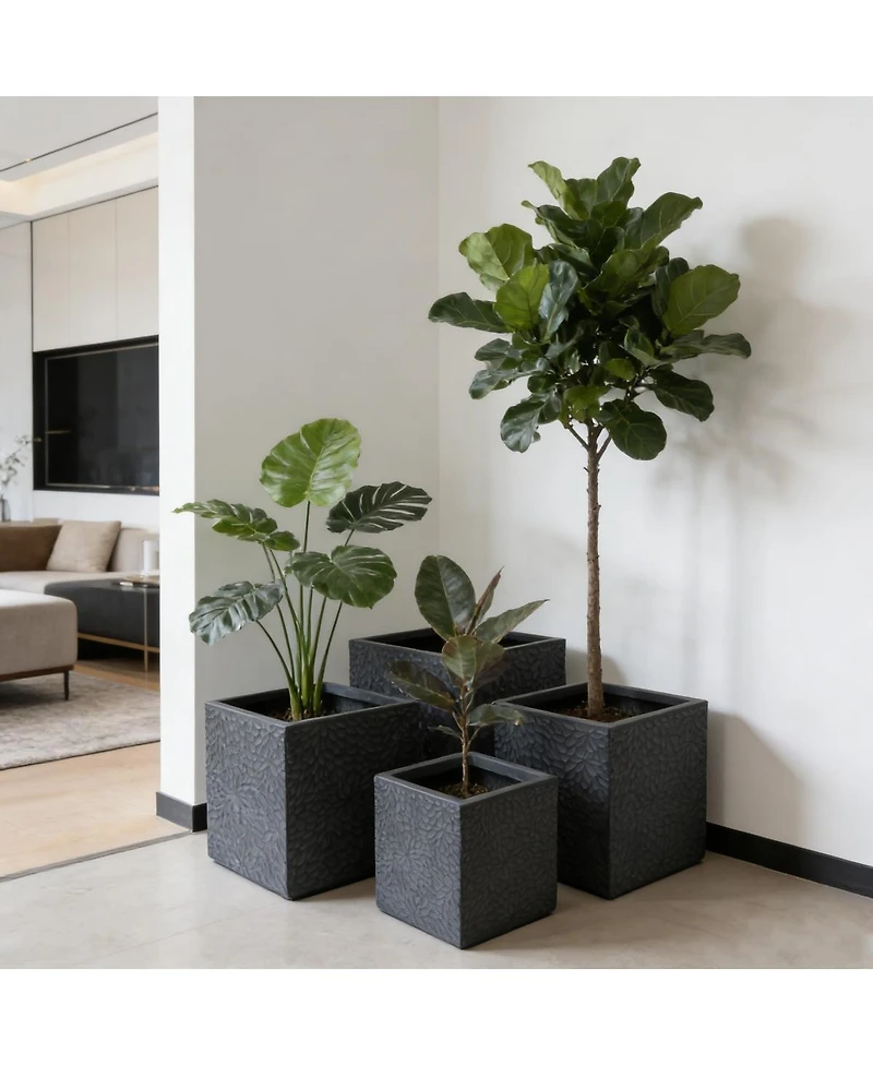 Streamdale Furniture 4-Piece Square Magnesium Oxide Planter Set Indoor/Outdoor
