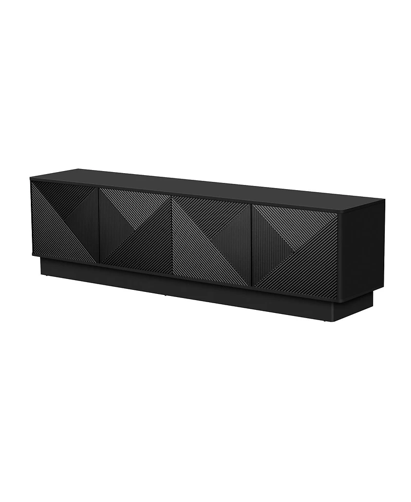 Streamdale Furniture Stylish 4-Door Wave Design Cabinet with Adjustable Shelves and Led Accent