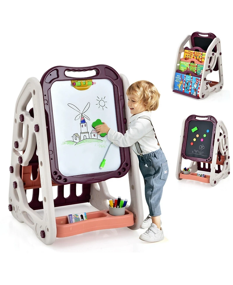 Mecale 3-in-1 Kids Art Easel with Chalk, Marker, and Magnet Board