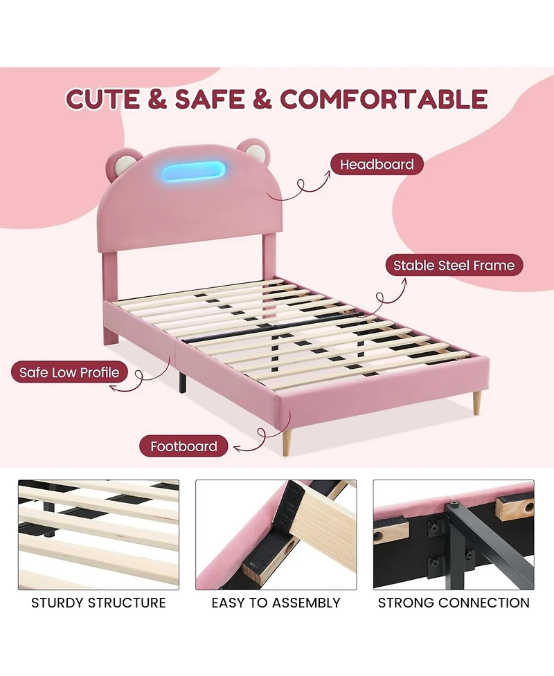 gaomon Twin Bed Frame with Led Lights and Headboard, Upholstered Platform, 2 Pack
