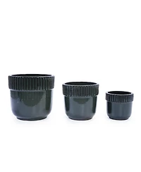 Clihome Handmade Ceramic Planter Set of 3, 15/14/9 Inch Diameter, Ribbed Pattern, for Succulents Indoor/Outdoor Use on Windowsill and Bookshelf