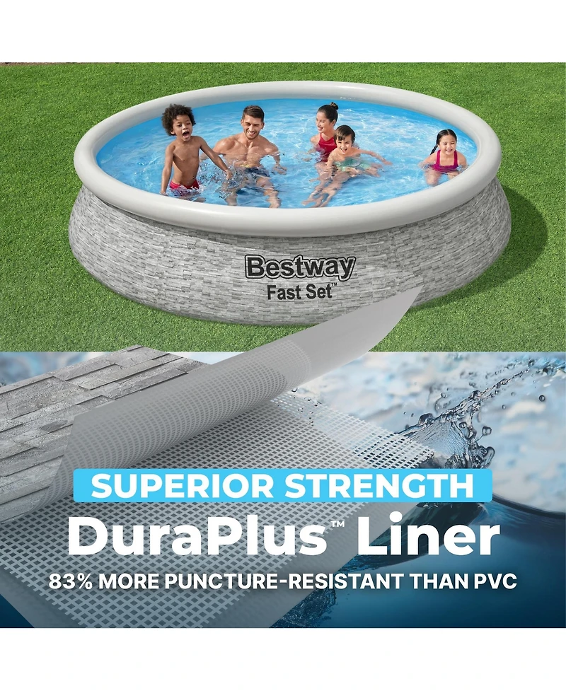 Bestway Fast Set 12' x 30" Round Inflatable Stacked Stone Swimming Pool Set