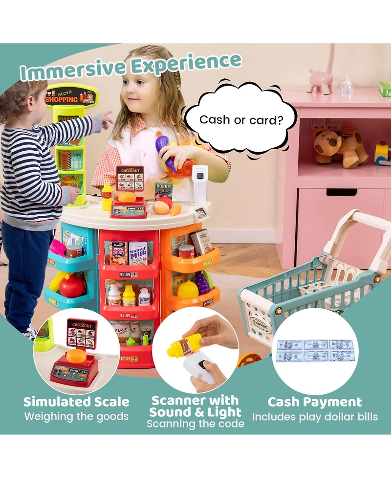 Mecale Kids Supermarket Playset with Shopping Cart and 76 Accessories, Age 3+