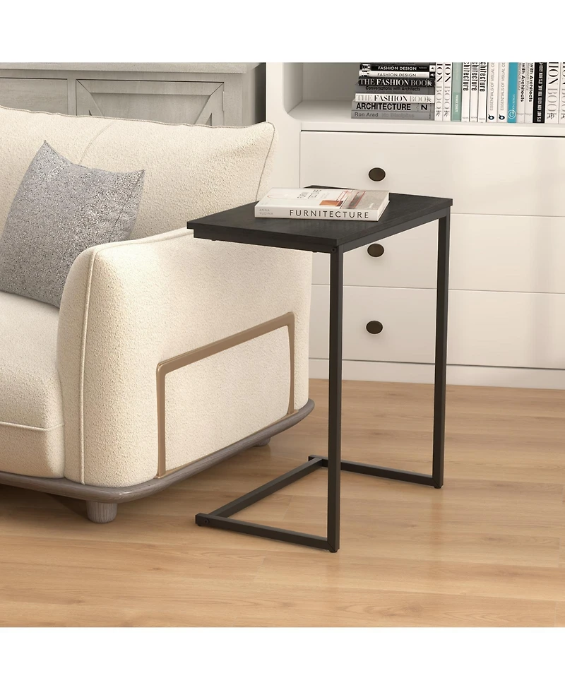 Gymax C-shaped End Table Vintage Accent Couch Table w/ Heavy-duty Metal Frame