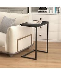 Gymax C-shaped End Table Vintage Accent Couch Table w/ Heavy-duty Metal Frame