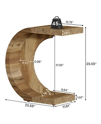 Slickblue C-Shaped Wood End Table for Sofa or Couch