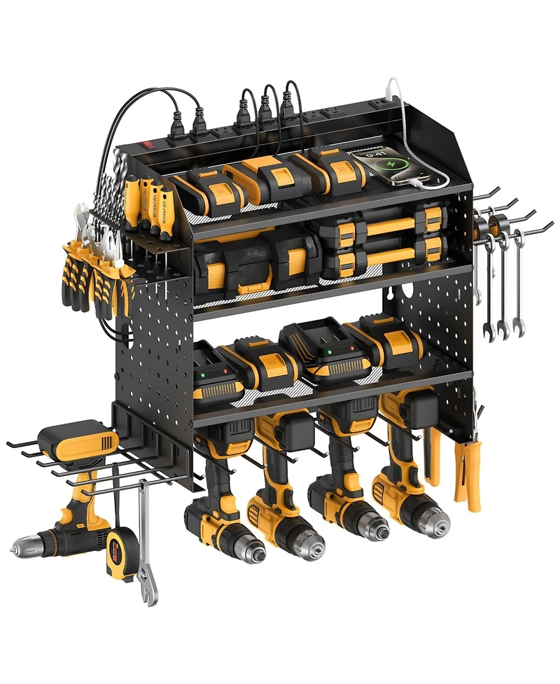 Xdovet Modular Power Tool Storage and Charging Station 4-Tier Wall Mounted Drill Organizer