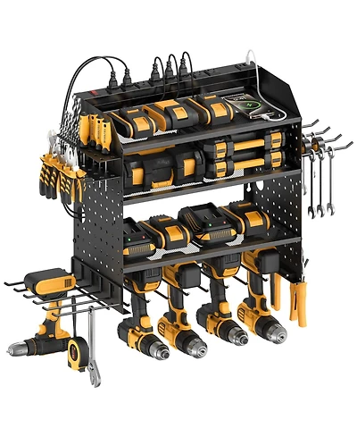 Xdovet Modular Power Tool Storage and Charging Station 4-Tier Wall Mounted Drill Organizer