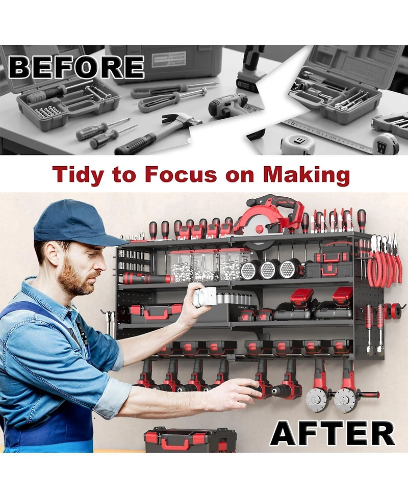 Xdovet Power Tool Organizer Wall Mount Rack Pegboards Workshop Storage