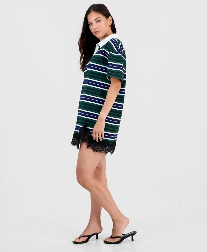Bar Iii Women's Short-Sleeve Lace-Trim Rugby Dress, Macy's Exclusive