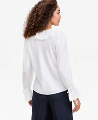 Tahari Asl Women's V-Neck Long-Sleeve Ruffle Blouse