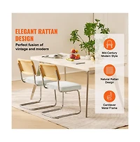 Sugift Mid Century Modern Rattan Dining Chairs Set of 2, Velvet Upholstered Seat with Woven Back