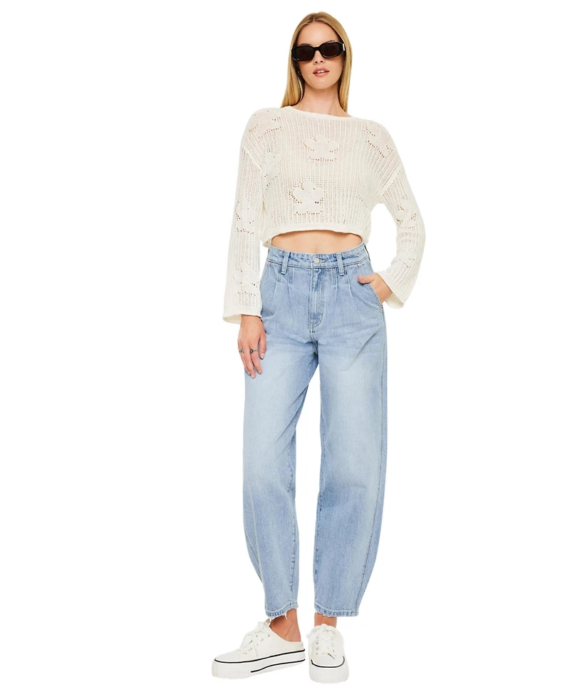 KanCan Women's Rea Ultra High Rise Tapered Wide-Leg Jeans